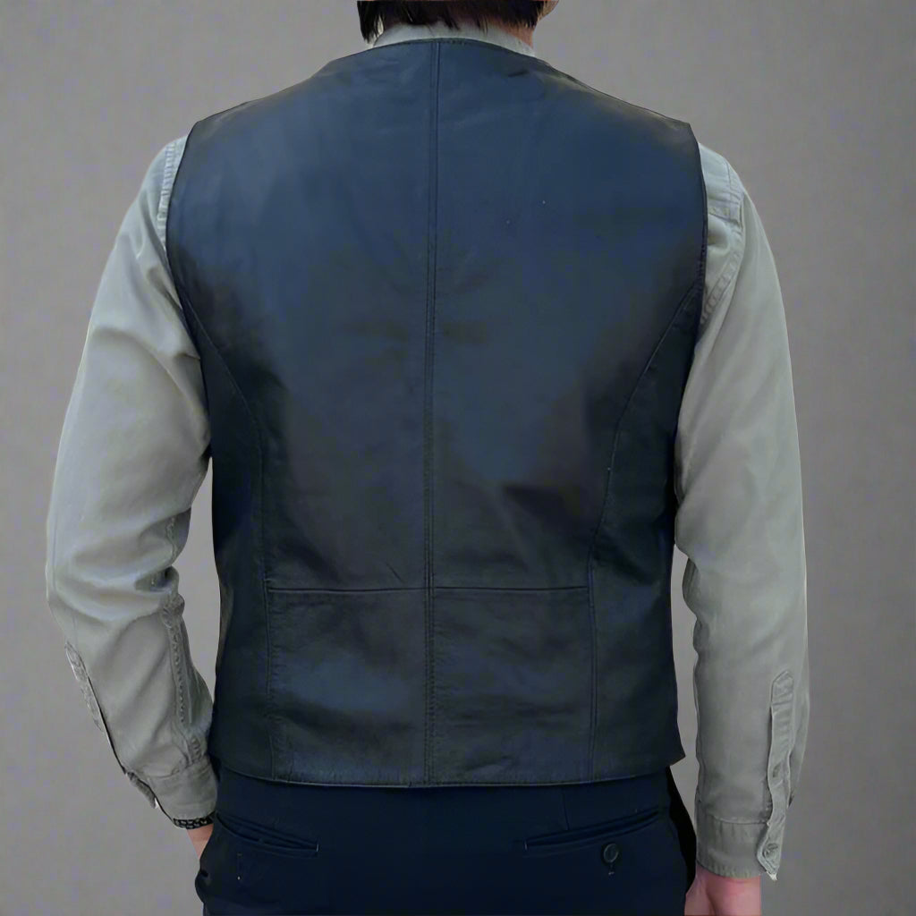 Men's Sheep Leather Vest. Snap Closure & Front Pockets