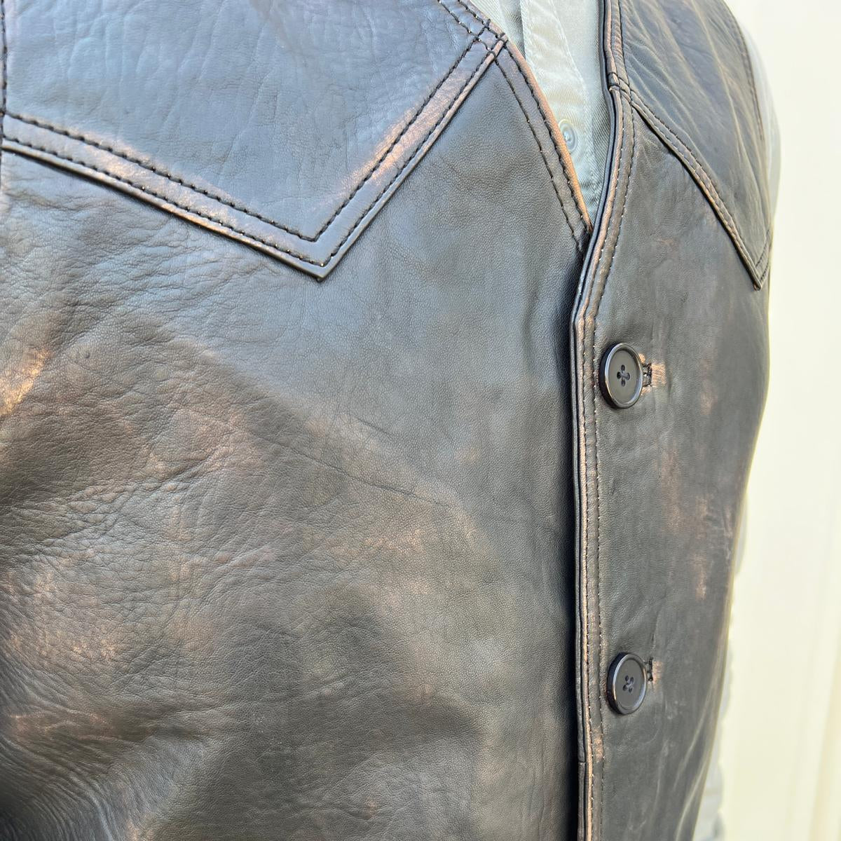 Men's Sheep Leather Ruboff Vest. Classic Button Closure & Front Pockets