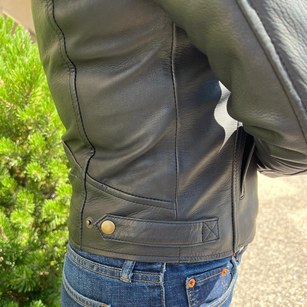 Women's Sheep Leather Jacket with Stitched Shoulders