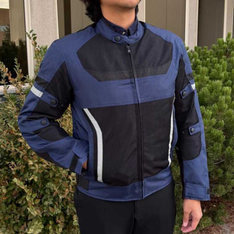 Men's Textile Motorcycle Jacket. Protective Armor, Reflective Strips & Multiple Pockets