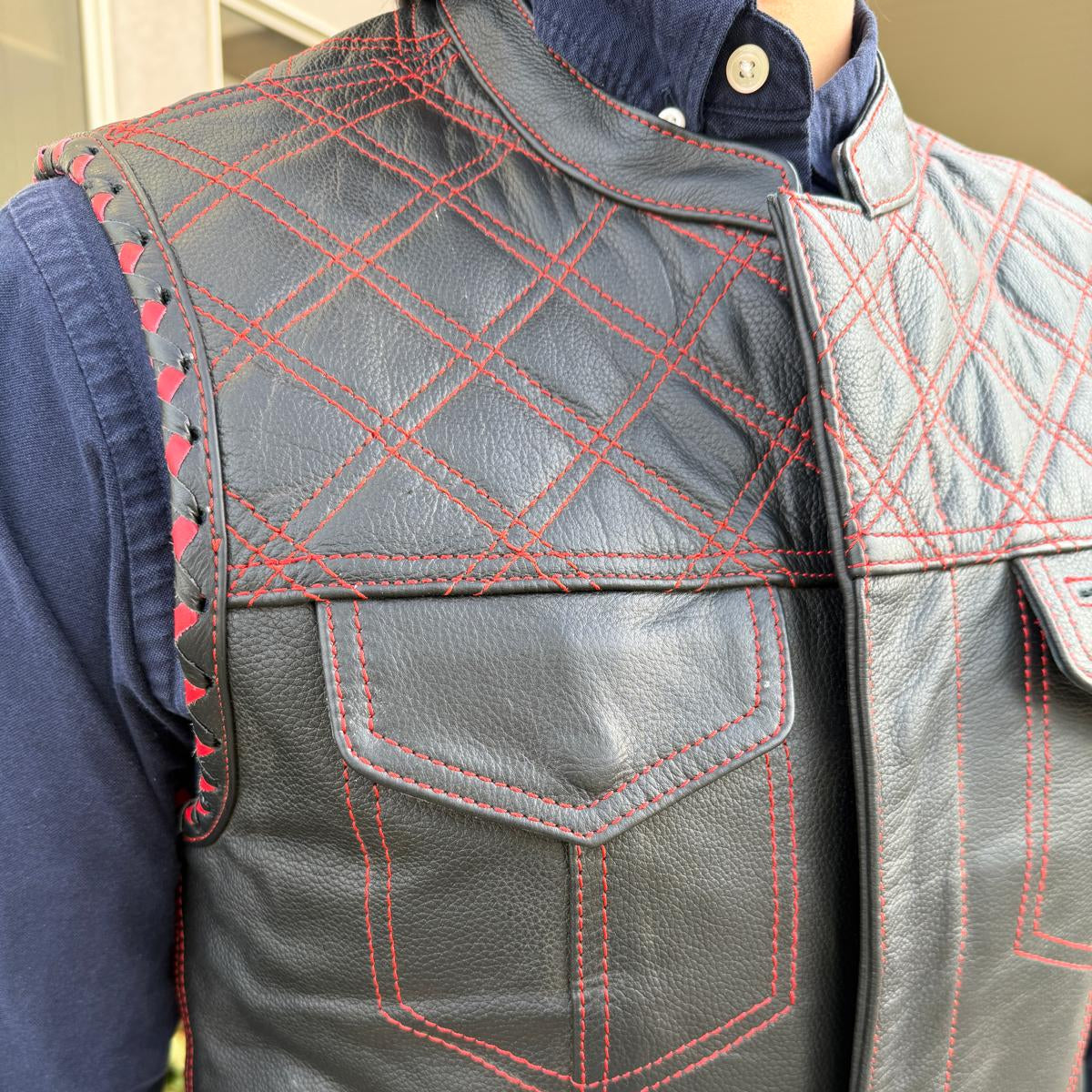 Men's Genuine Cow Leather Biker Club Vest