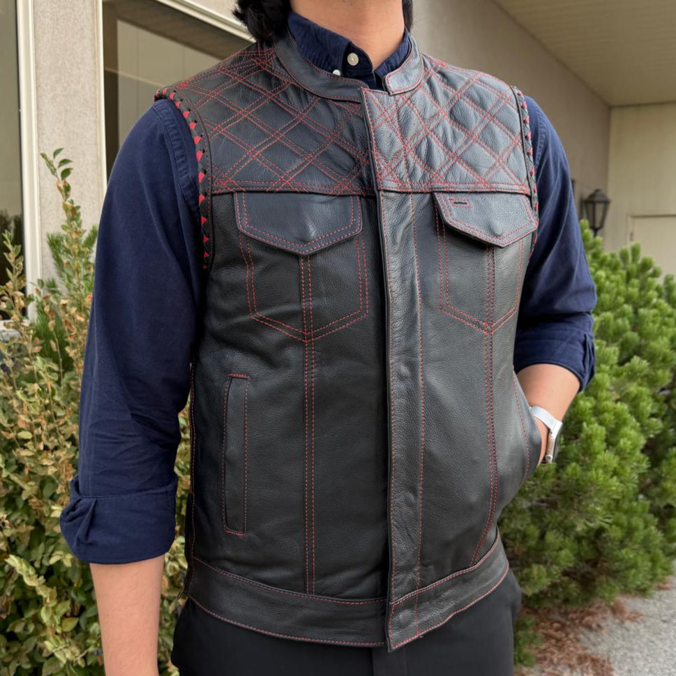 Men's Genuine Cow Leather Biker Club Vest