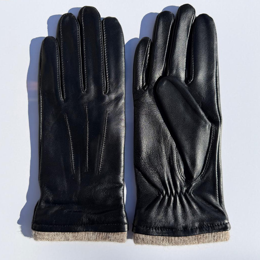 Gants tactiles pour femmes en cuir de mouton avec doublure en laine mélangée