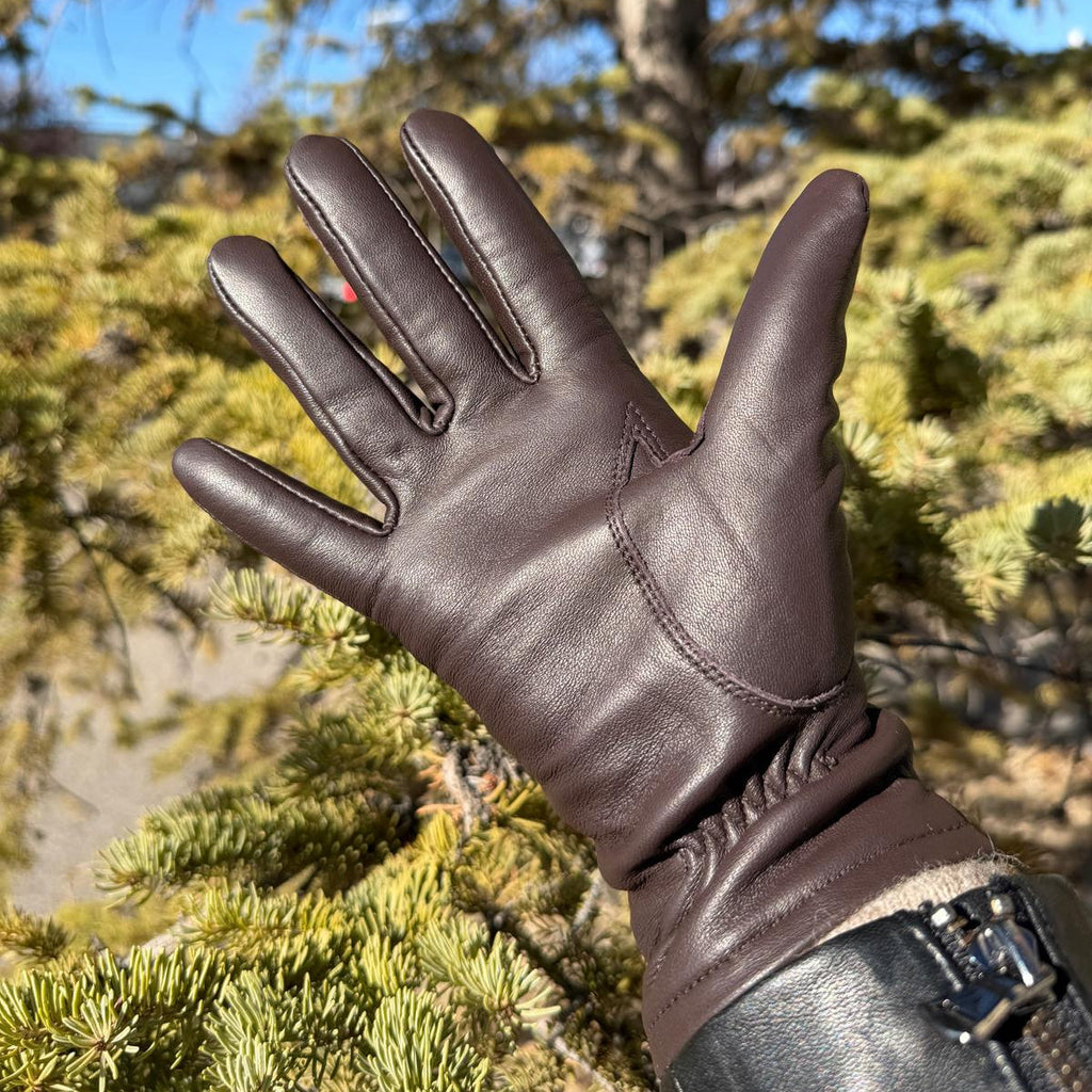 Gants tactiles pour femmes en cuir de mouton avec doublure en laine mélangée