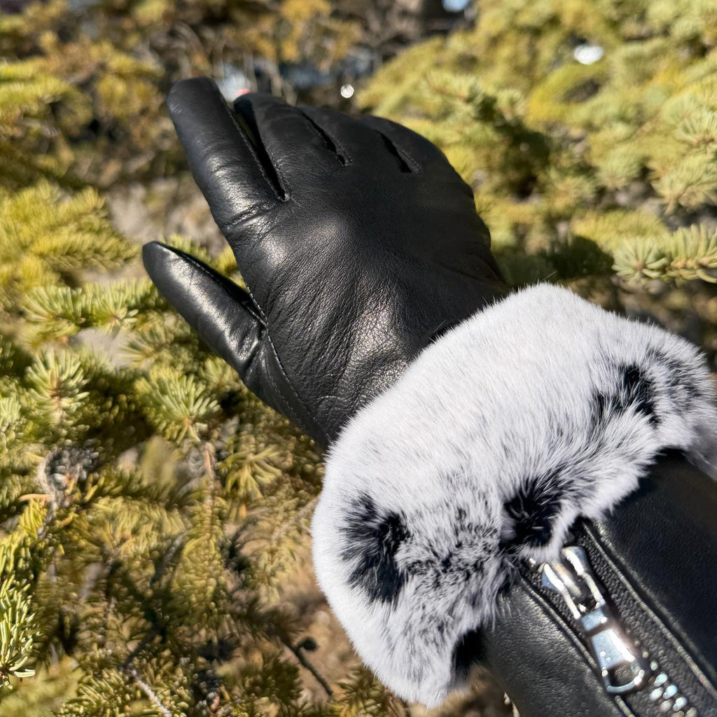 Women's Lamb Leather Gloves with Rabbit Fur Trim