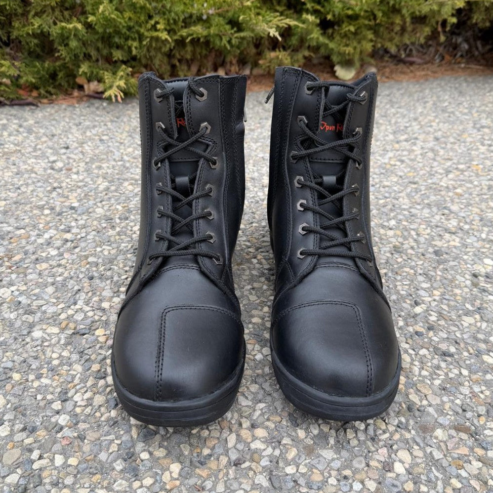 Men's Sneaker Biker Boots. Black Cowhide Leather with Lace-Up & Side Zip