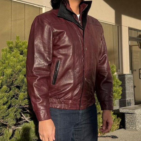 BOL Men's Double Collar Leather Bomber Jacket