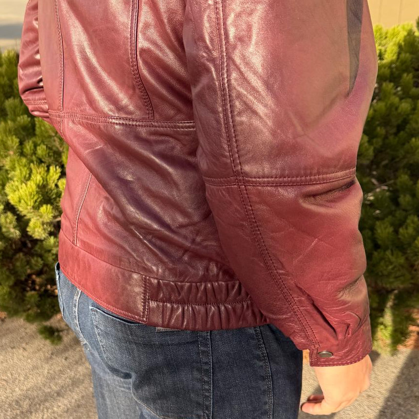 BOL Men's Double Collar Leather Bomber Jacket