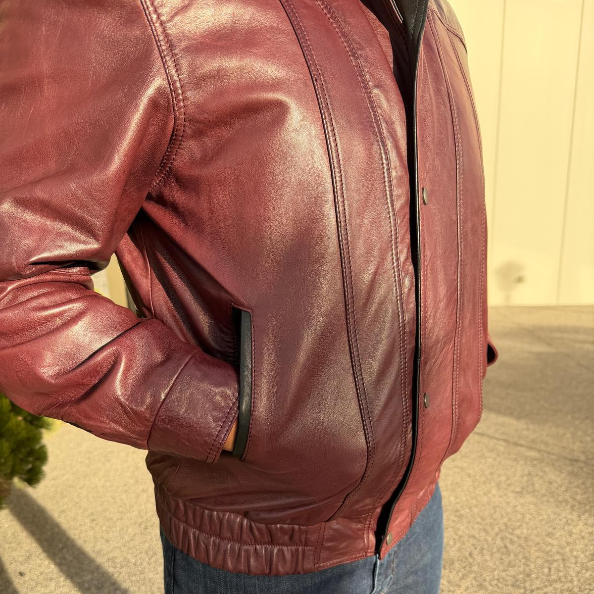 BOL Men's Double Collar Leather Bomber Jacket