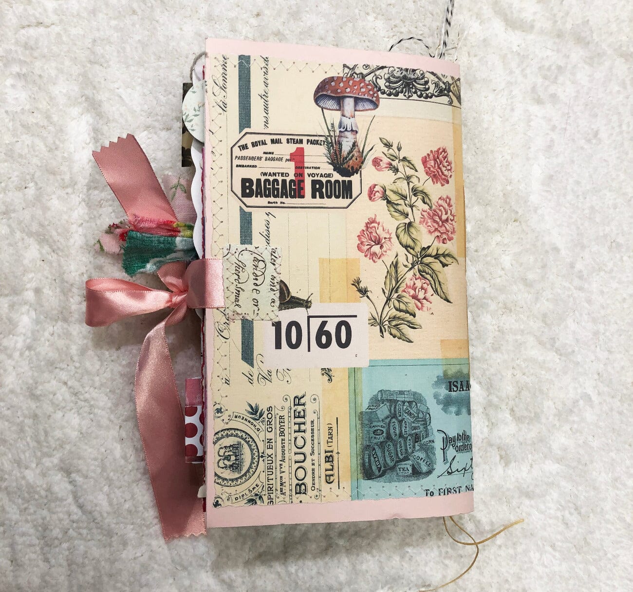 Whimsical Shabby Junk Journal- Pink and Blue Mixed Media w Polka Dots Blue Birds & Daisies