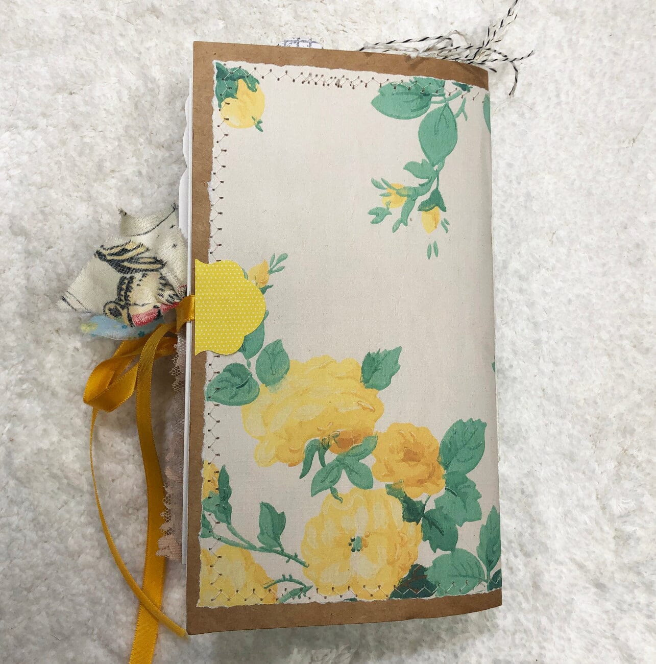 Whimsical Shabby Junk Journal- Pretty Yellow Roses Mixed Media with Lace and Ribbon