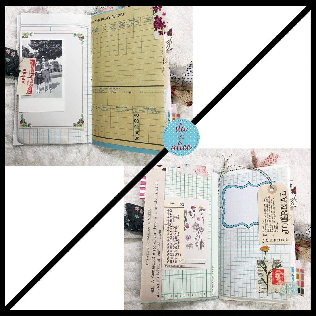 Whimsical Shabby Junk Journal- Pretty Neutral Tones Collage with Flowers & Lace