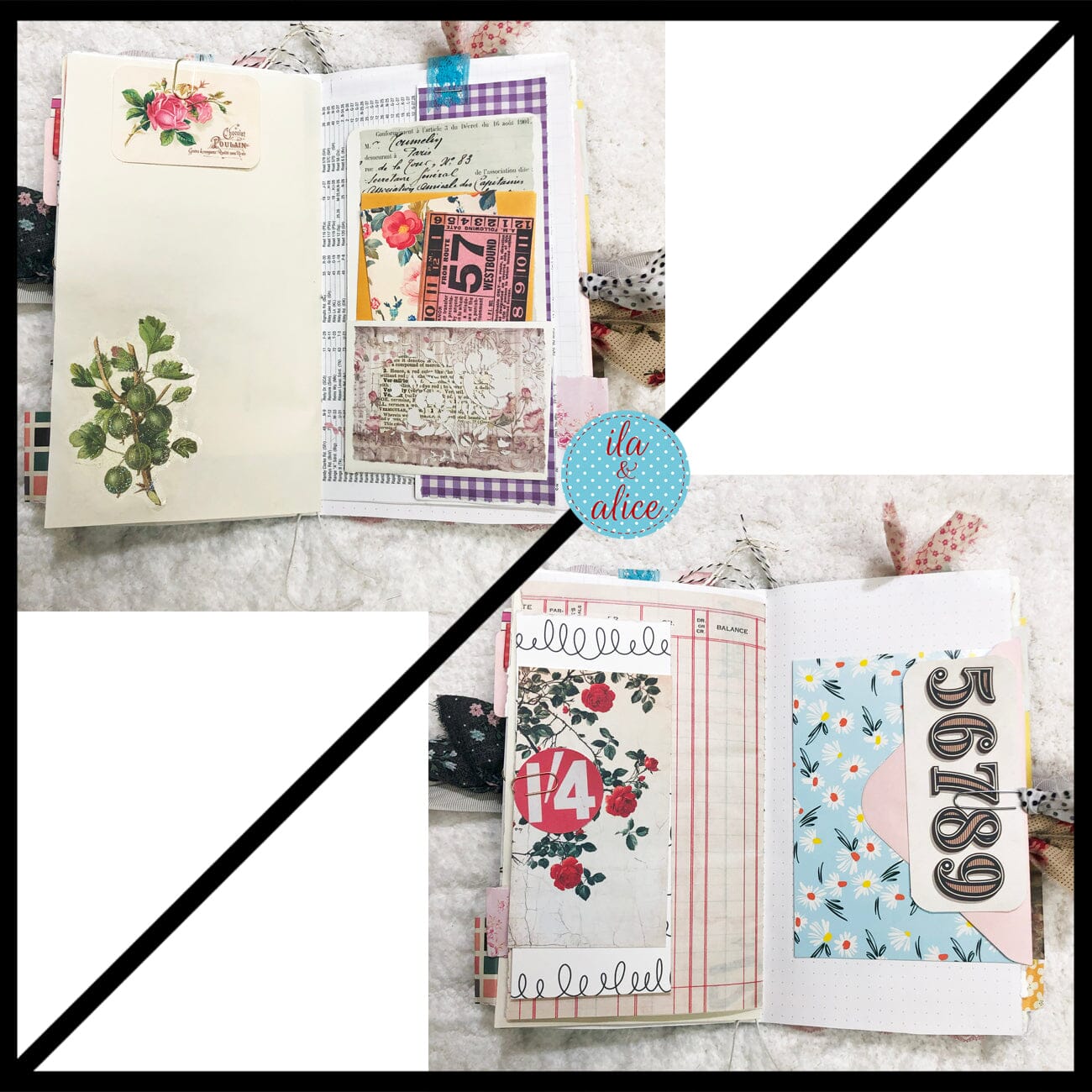 Whimsical Shabby Junk Journal- Pretty Neutral Tones Collage with Flowers & Lace
