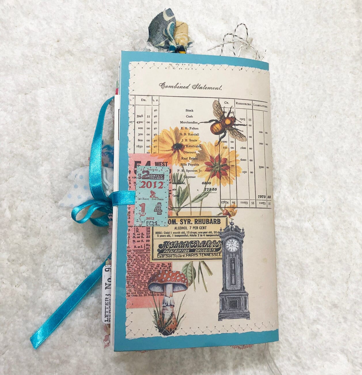 Whimsical Shabby Junk Journal- Blue w Birds Flowers and Lace Collage