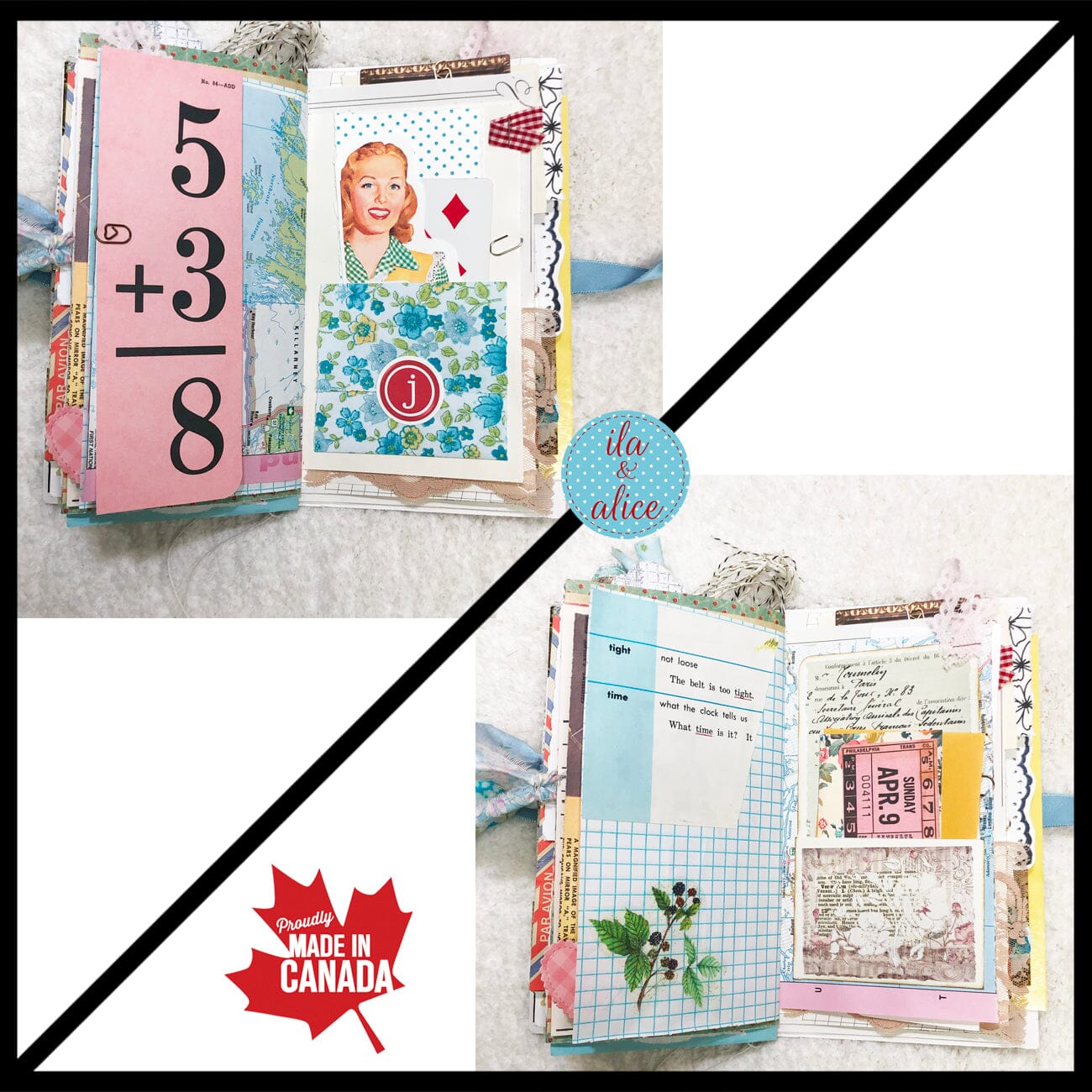 Whimsical Shabby Junk Journal- Blue Vintage Wallpaper with Blue Flowers and Lace