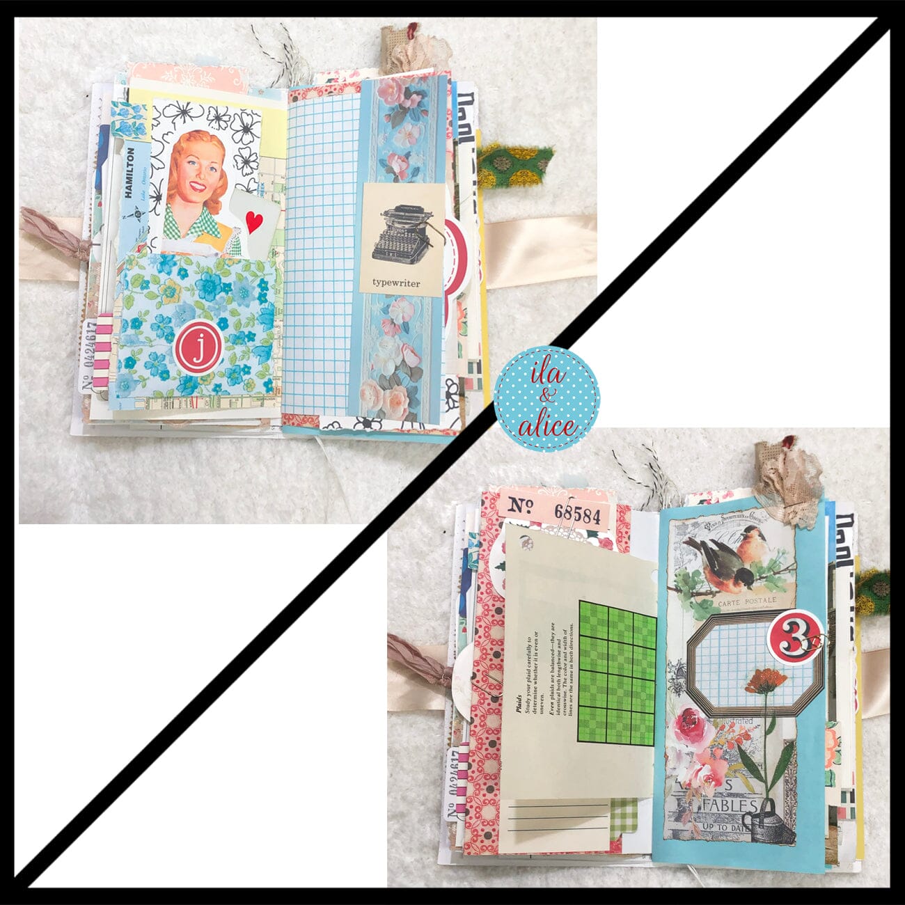 Whimsical Shabby Junk Journal- Elegant Collage with Flowers, Butterfly and Lace