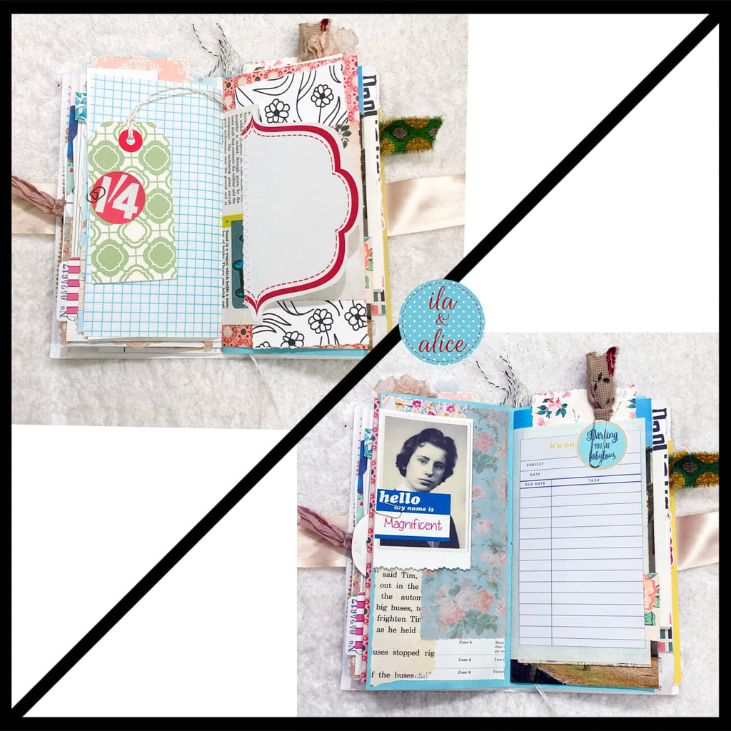 Whimsical Shabby Junk Journal- Elegant Collage with Flowers, Butterfly and Lace