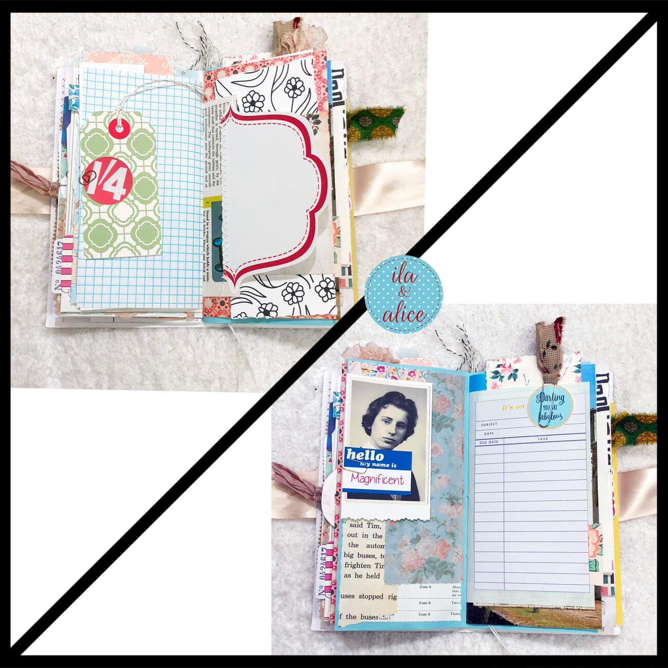 Whimsical Shabby Junk Journal- Elegant Collage with Flowers, Butterfly and Lace