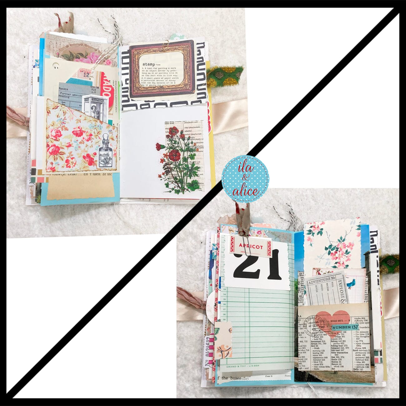 Whimsical Shabby Junk Journal- Elegant Collage with Flowers, Butterfly and Lace