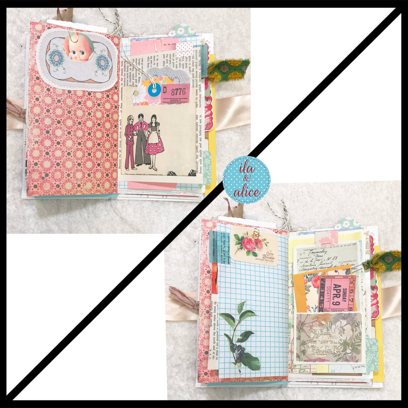 Whimsical Shabby Junk Journal- Elegant Collage with Flowers, Butterfly and Lace
