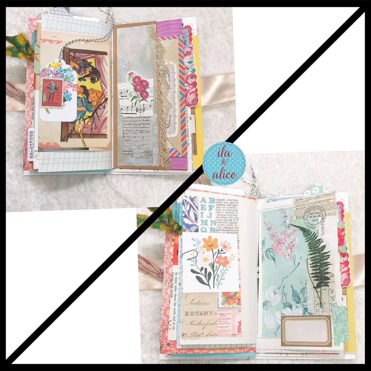 Whimsical Shabby Junk Journal- Elegant Collage with Flowers, Butterfly and Lace