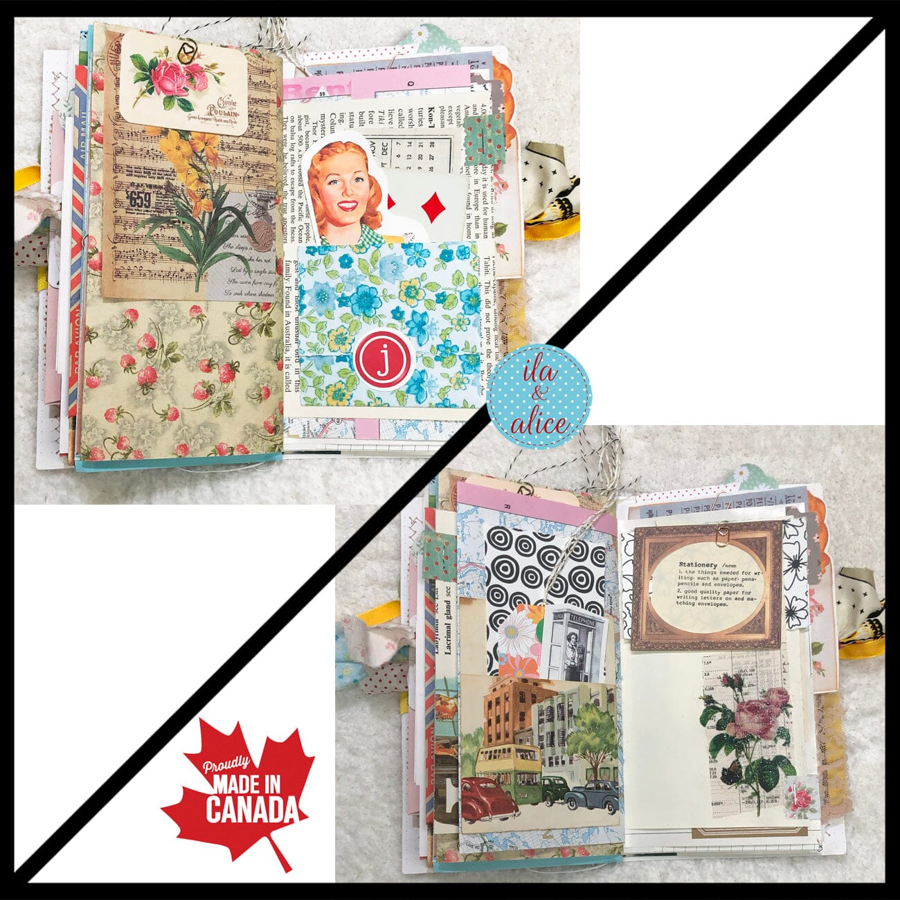 Whimsical Shabby Junk Journal- Pretty Yellow Roses Mixed Media with Lace and Ribbon