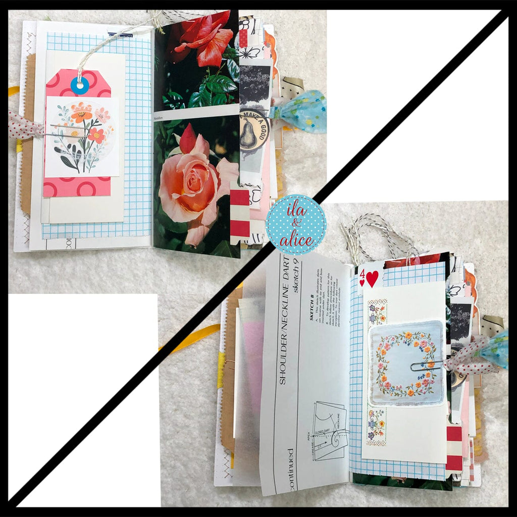 Whimsical Shabby Junk Journal- Pretty Yellow Roses Mixed Media with Lace and Ribbon