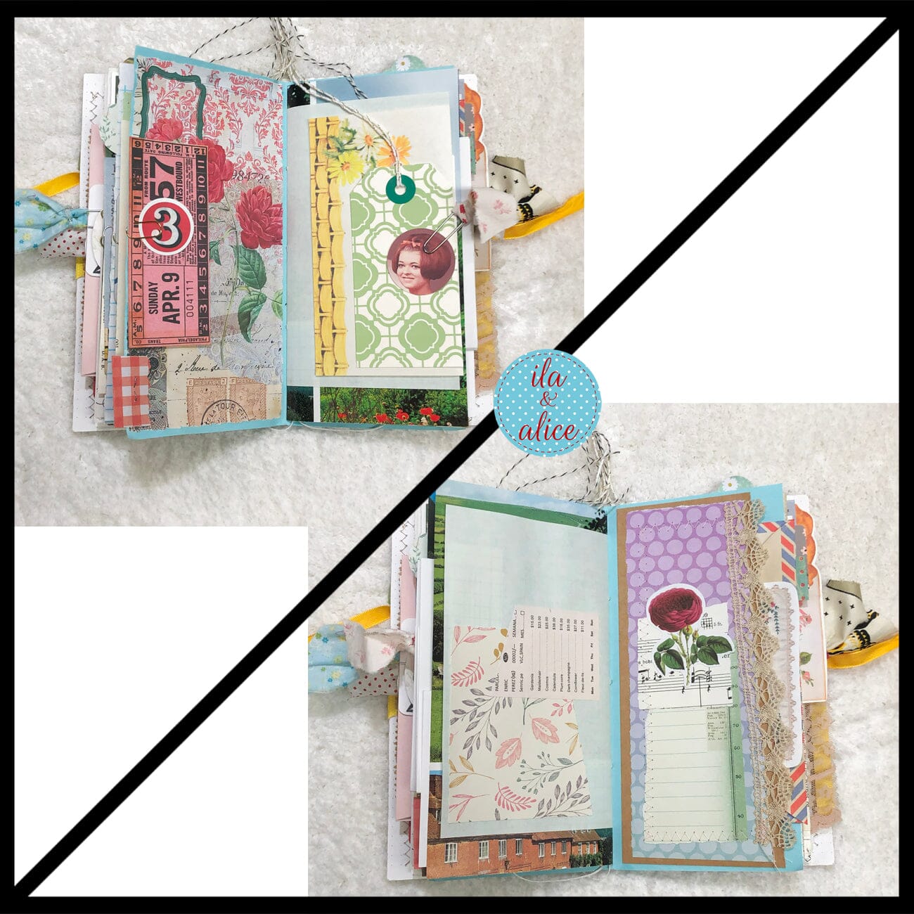 Whimsical Shabby Junk Journal- Pretty Yellow Roses Mixed Media with Lace and Ribbon