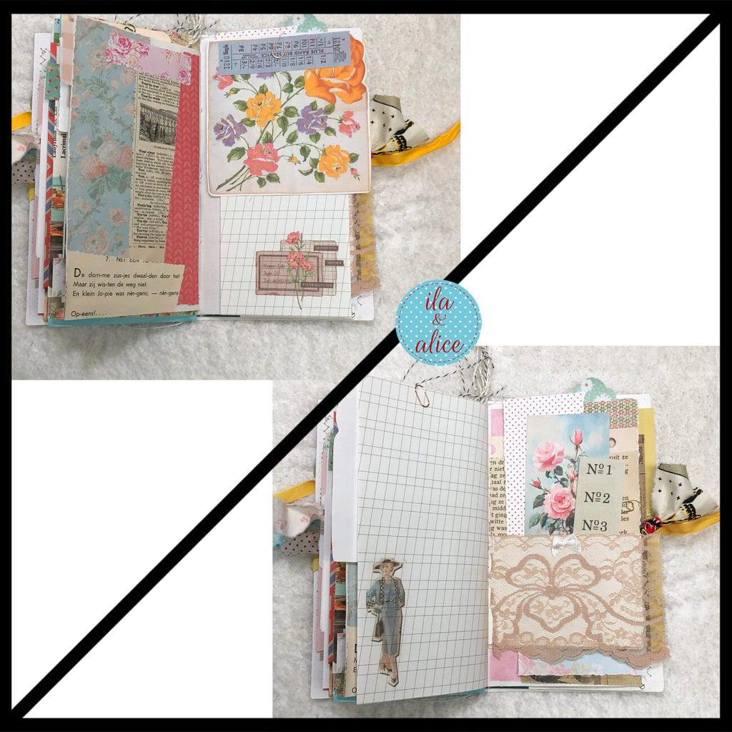 Whimsical Shabby Junk Journal- Pretty Yellow Roses Mixed Media with Lace and Ribbon