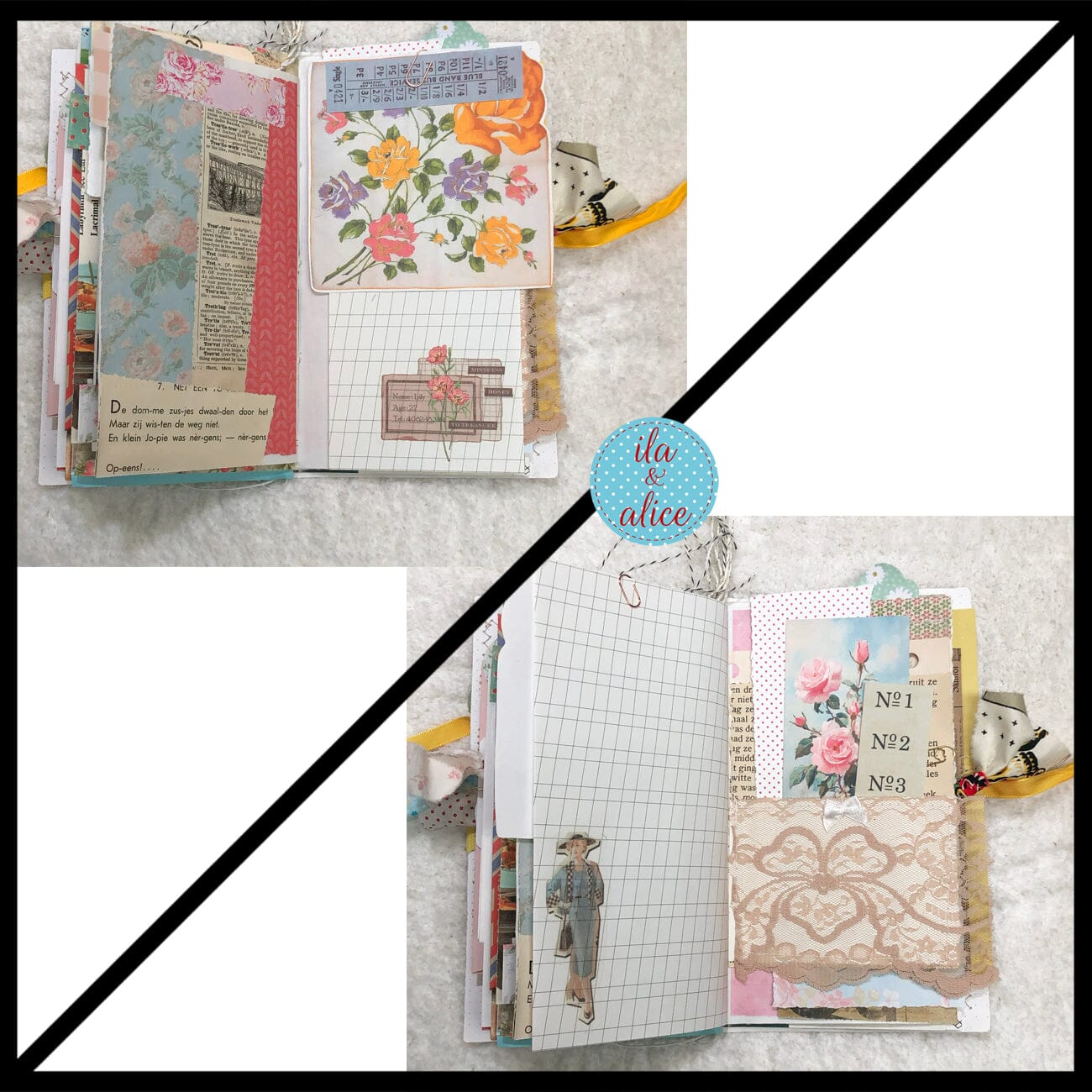 Whimsical Shabby Junk Journal- Pretty Yellow Roses Mixed Media with Lace and Ribbon