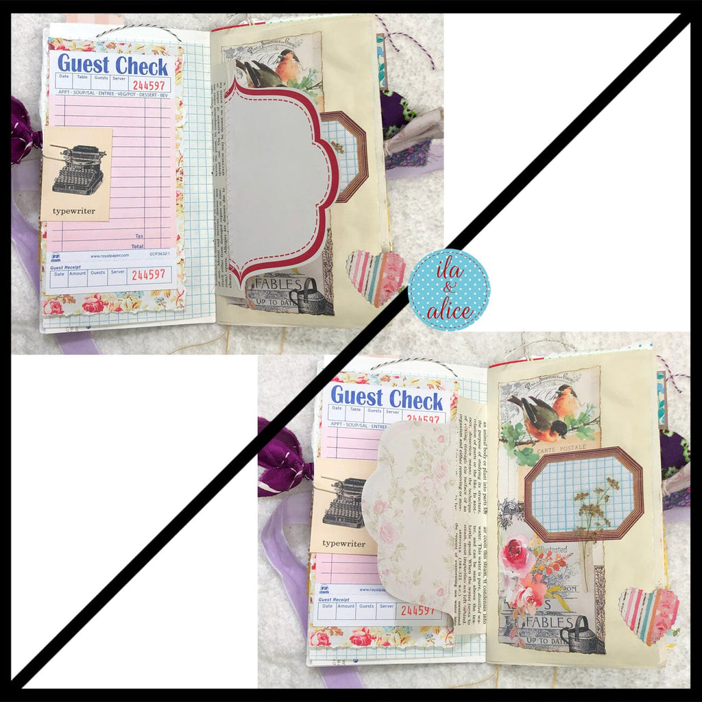Whimsical Shabby Junk Journal- Purple and Lavender Floral Mixed Media w Lace