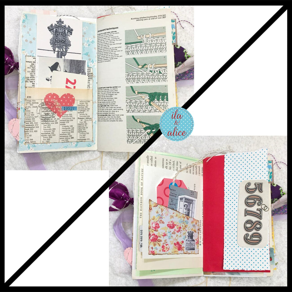 Whimsical Shabby Junk Journal- Purple and Lavender Floral Mixed Media w Lace