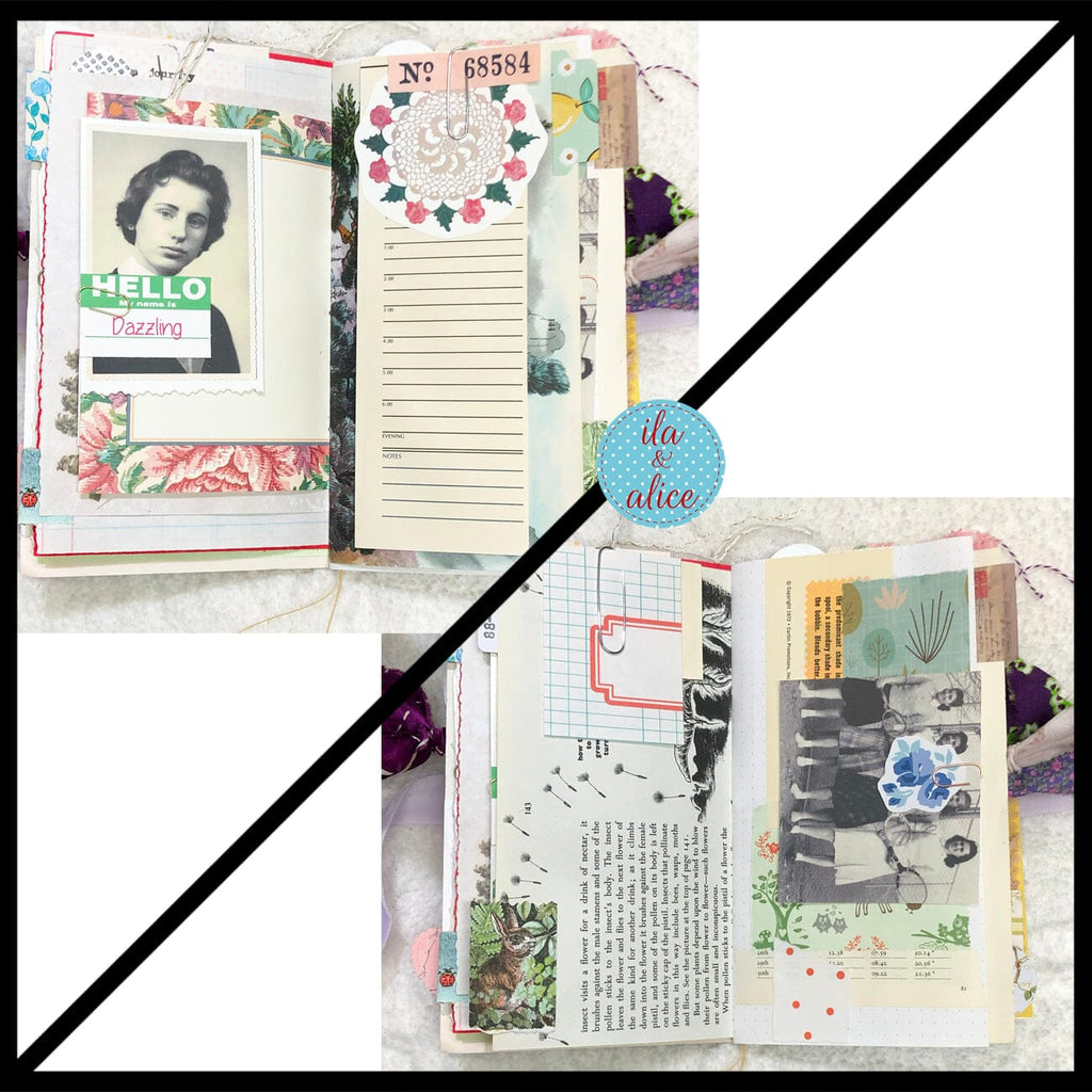 Whimsical Shabby Junk Journal- Purple and Lavender Floral Mixed Media w Lace