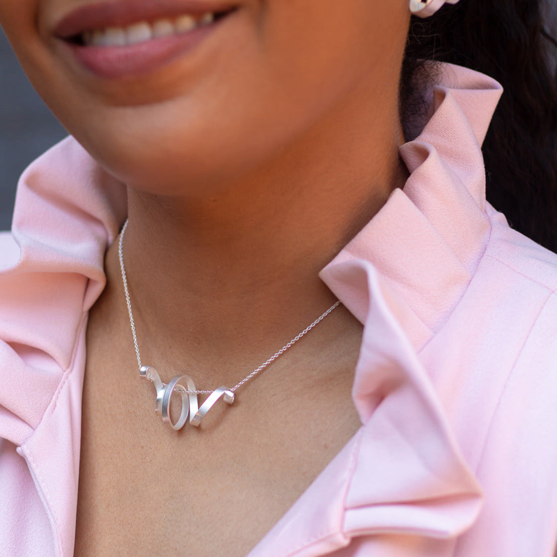 silver spiral necklace, curly necklace, contemporary jewelry, art jewellery, helix pendant