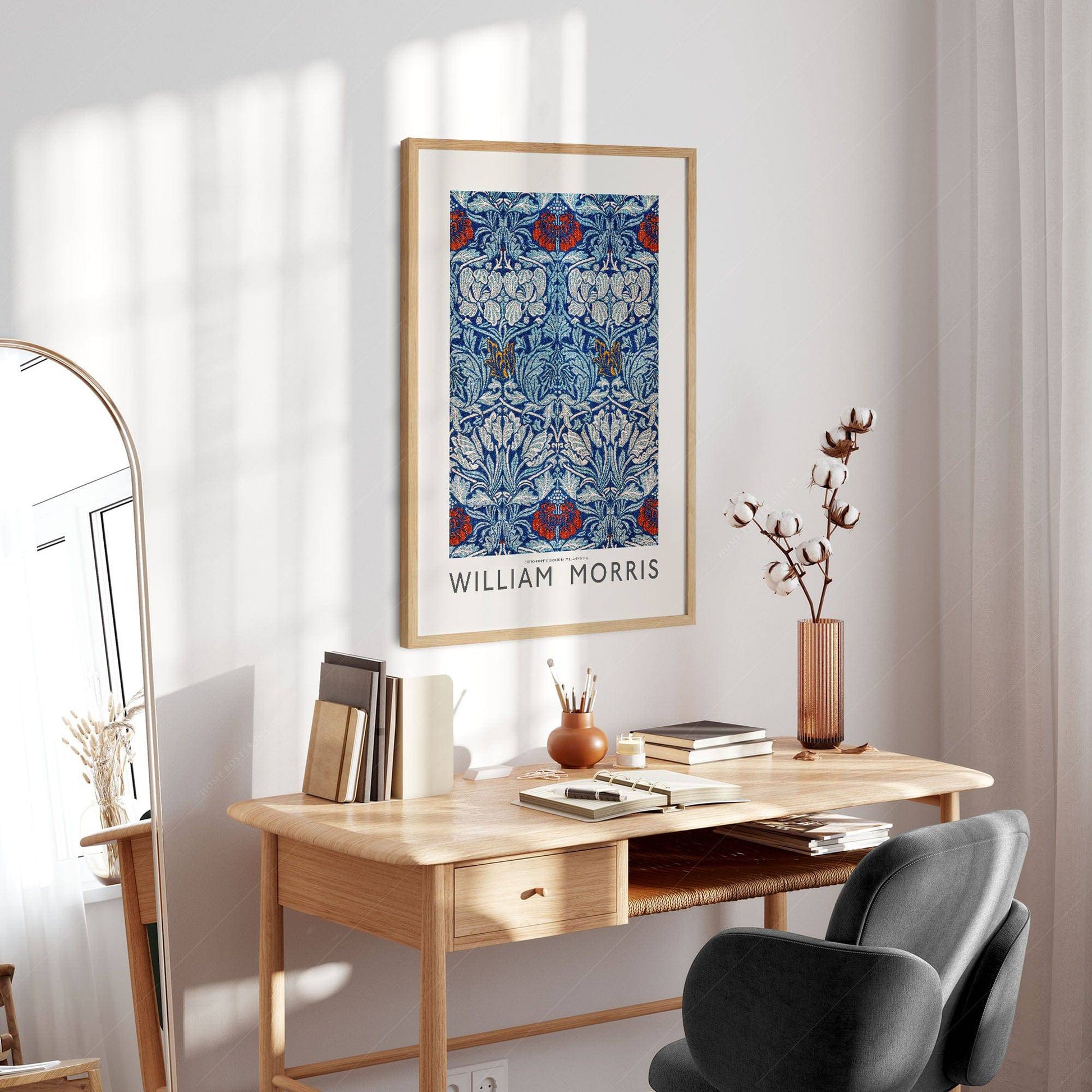 William Morris Blue Floral Cotton Print – Arts and Crafts Wall Art