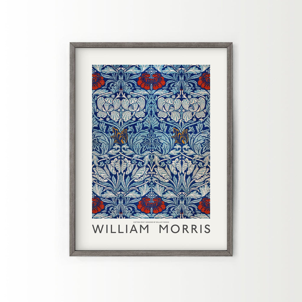 William Morris Blue Floral Cotton Print – Arts and Crafts Wall Art