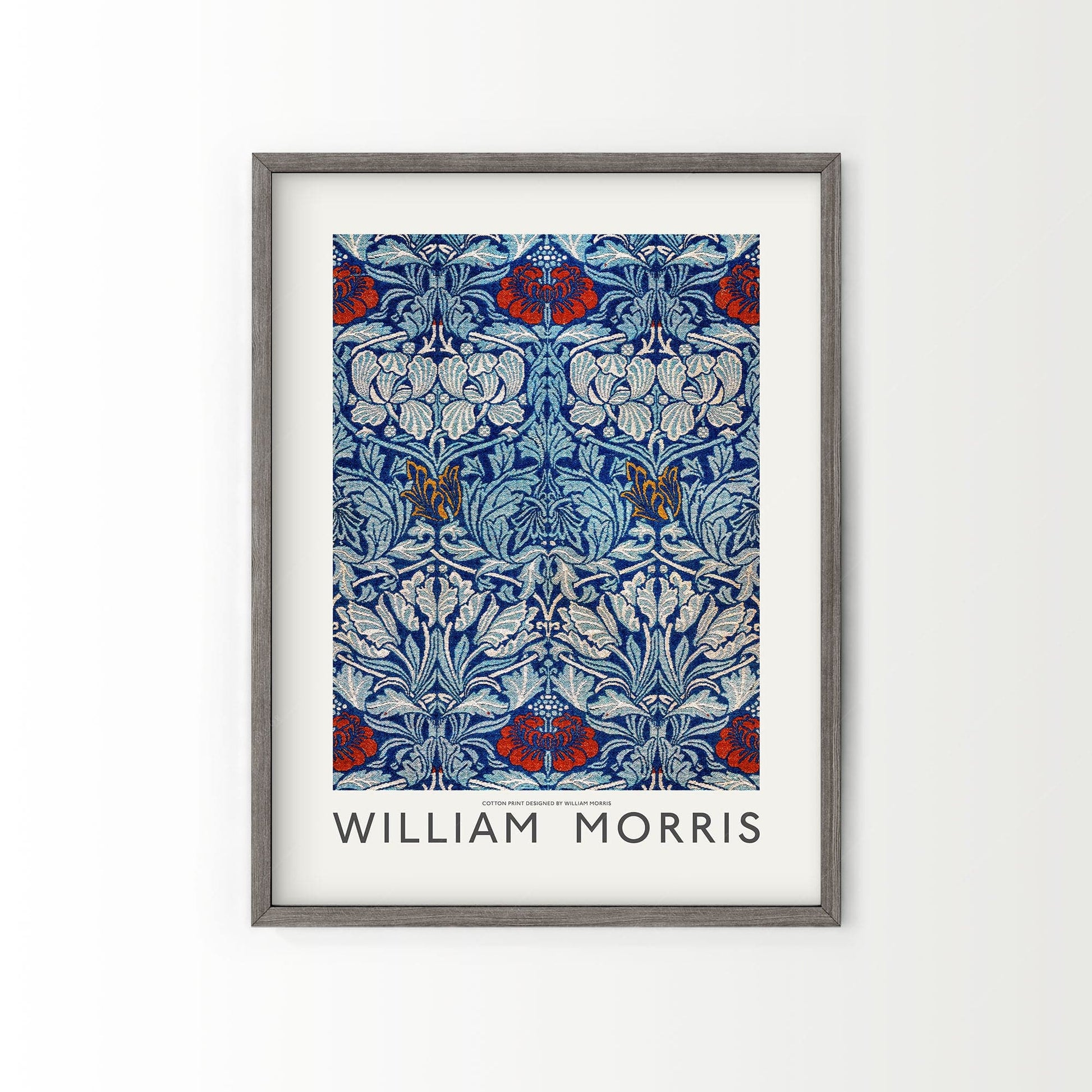 William Morris Blue Floral Cotton Print – Arts and Crafts Wall Art