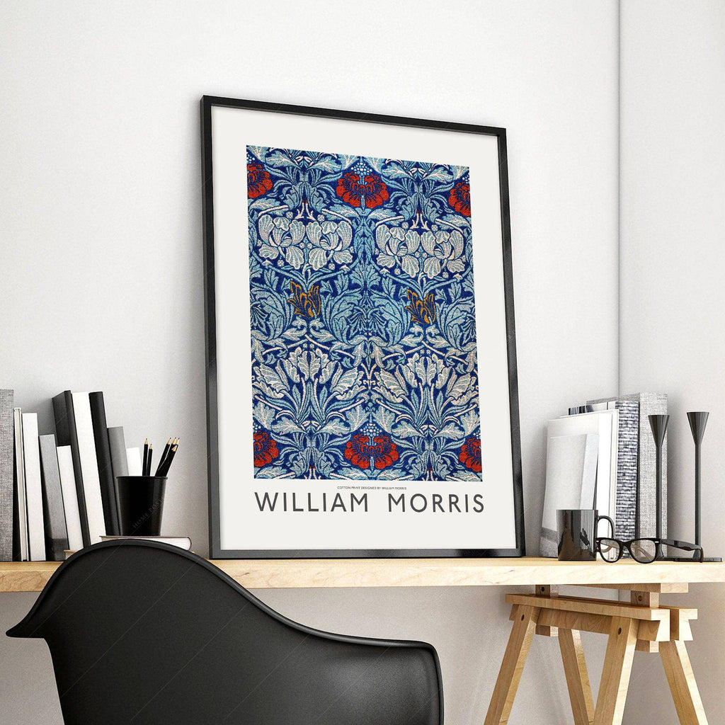 William Morris Blue Floral Cotton Print – Arts and Crafts Wall Art