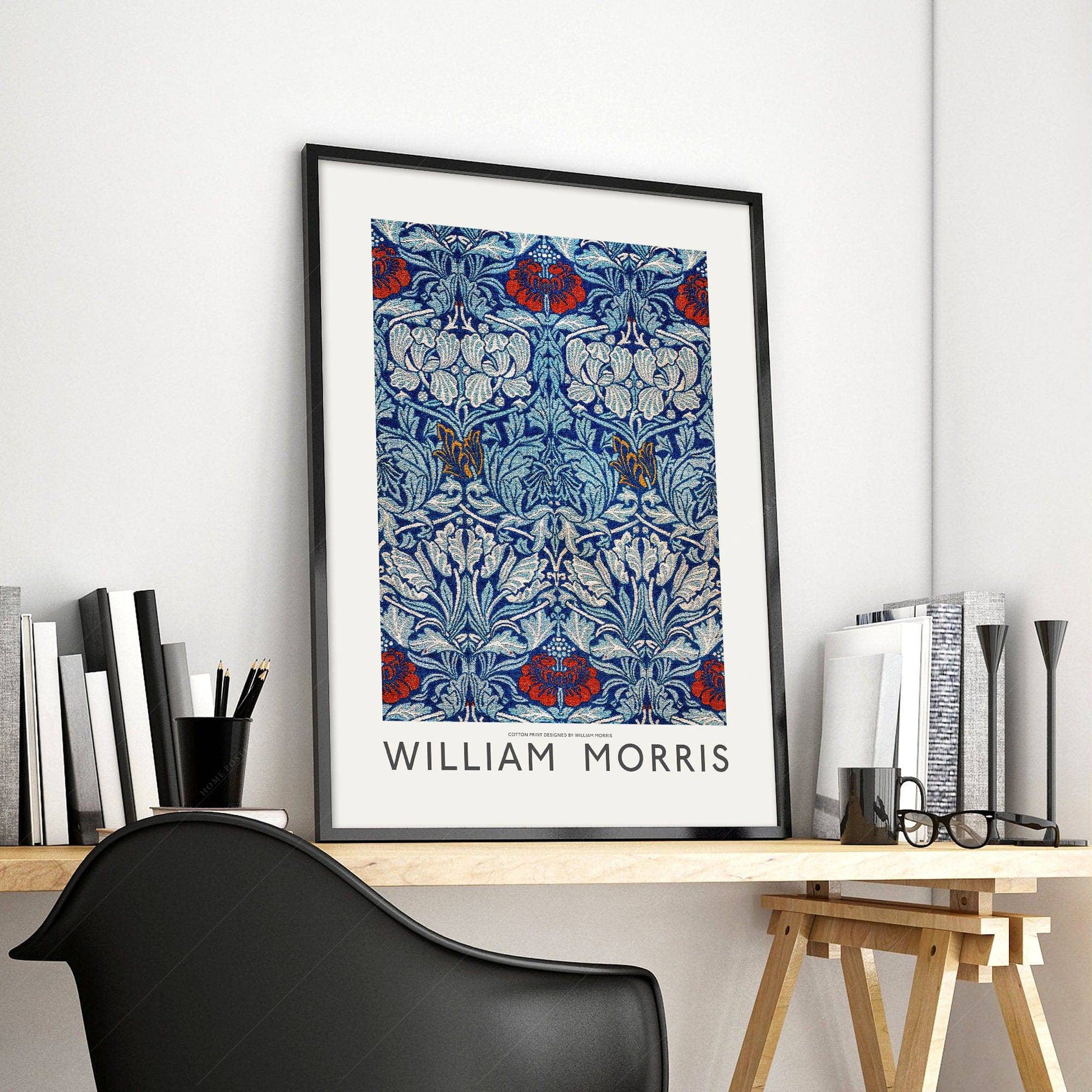 William Morris Blue Floral Cotton Print – Arts and Crafts Wall Art