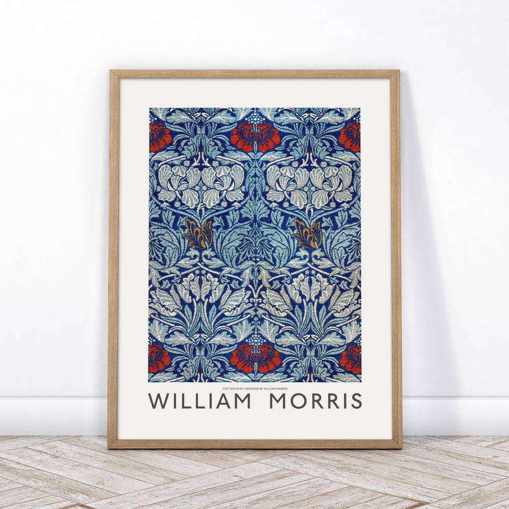 William Morris Blue Floral Cotton Print – Arts and Crafts Wall Art