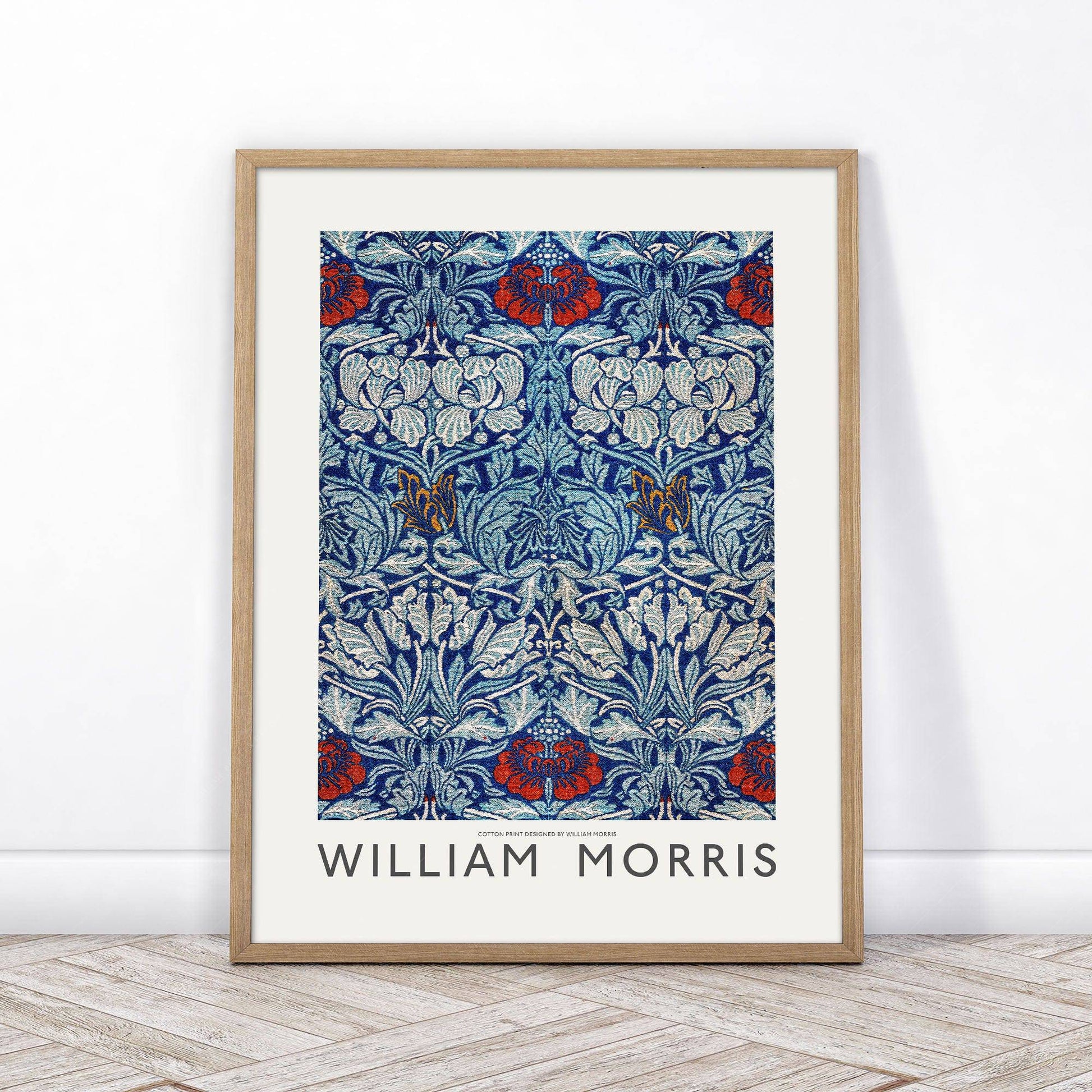 William Morris Blue Floral Cotton Print – Arts and Crafts Wall Art