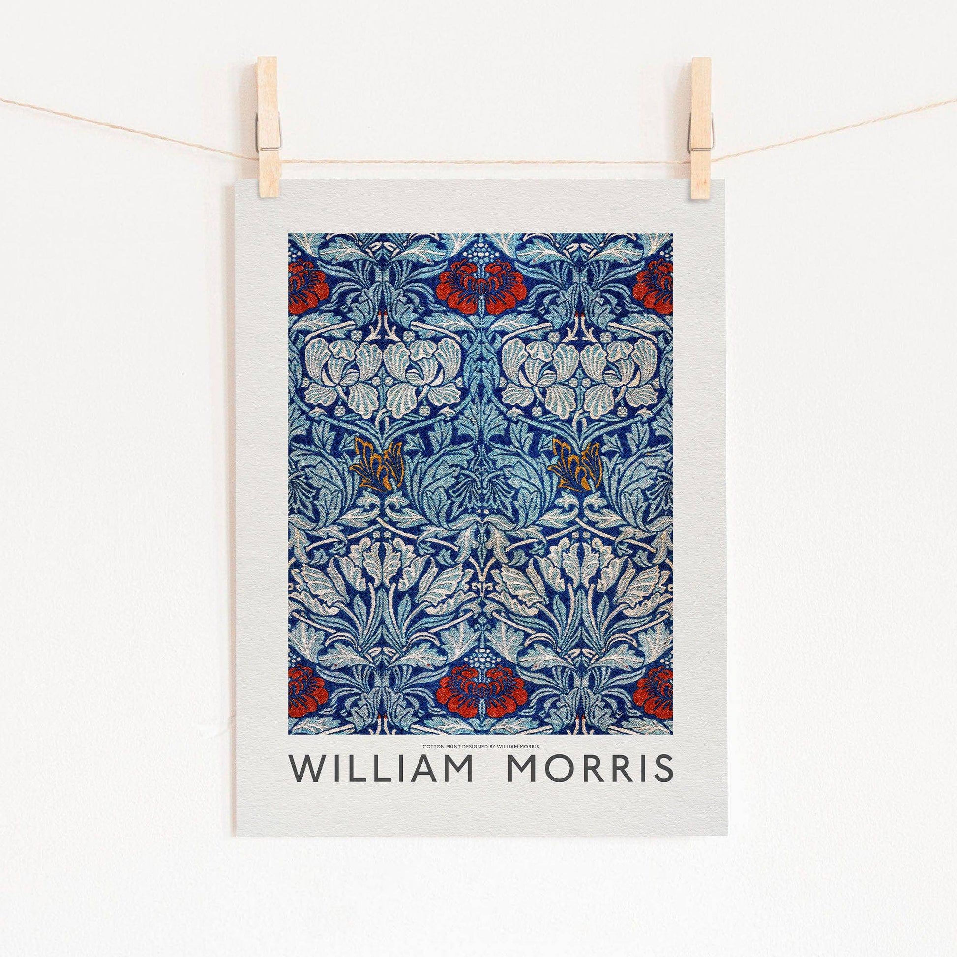 William Morris Blue Floral Cotton Print – Arts and Crafts Wall Art