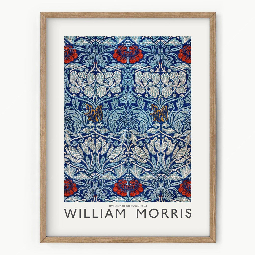William Morris Blue Floral Cotton Print – Arts and Crafts Wall Art