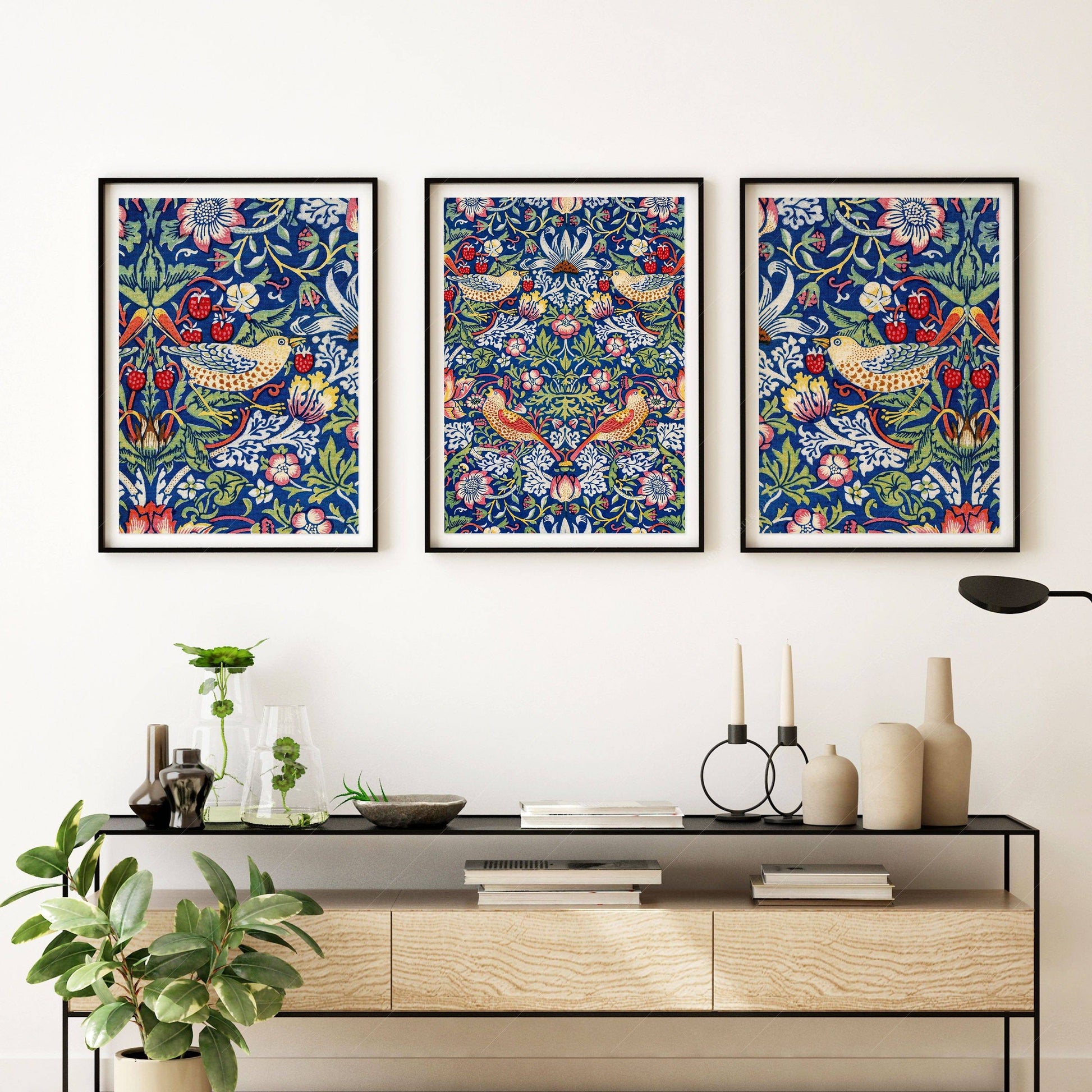 William Morris Strawberry Thief Set of 3 Prints – Arts & Crafts Wall Art