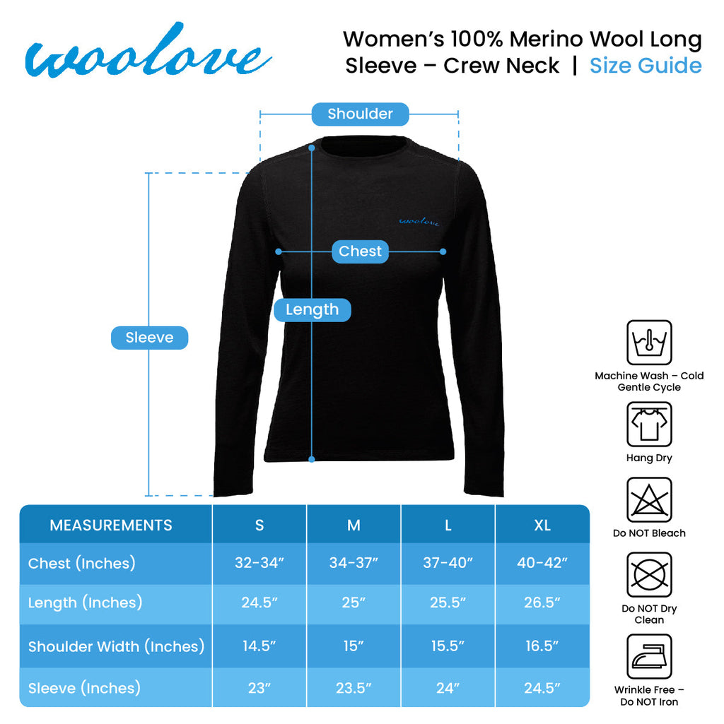 T-shirt à manches longues et col rond 100 % laine mérinos pour femme, 190 g/m²