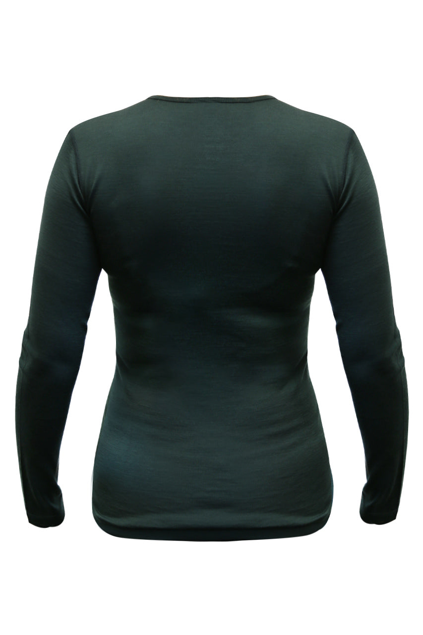 T-shirt à manches longues et col rond 100 % laine mérinos pour femme, 190 g/m²