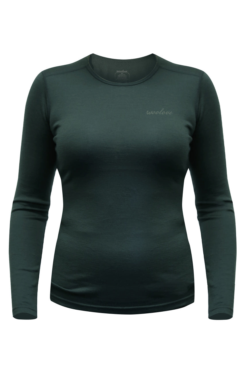 T-shirt à manches longues et col rond 100 % laine mérinos pour femme, 190 g/m²