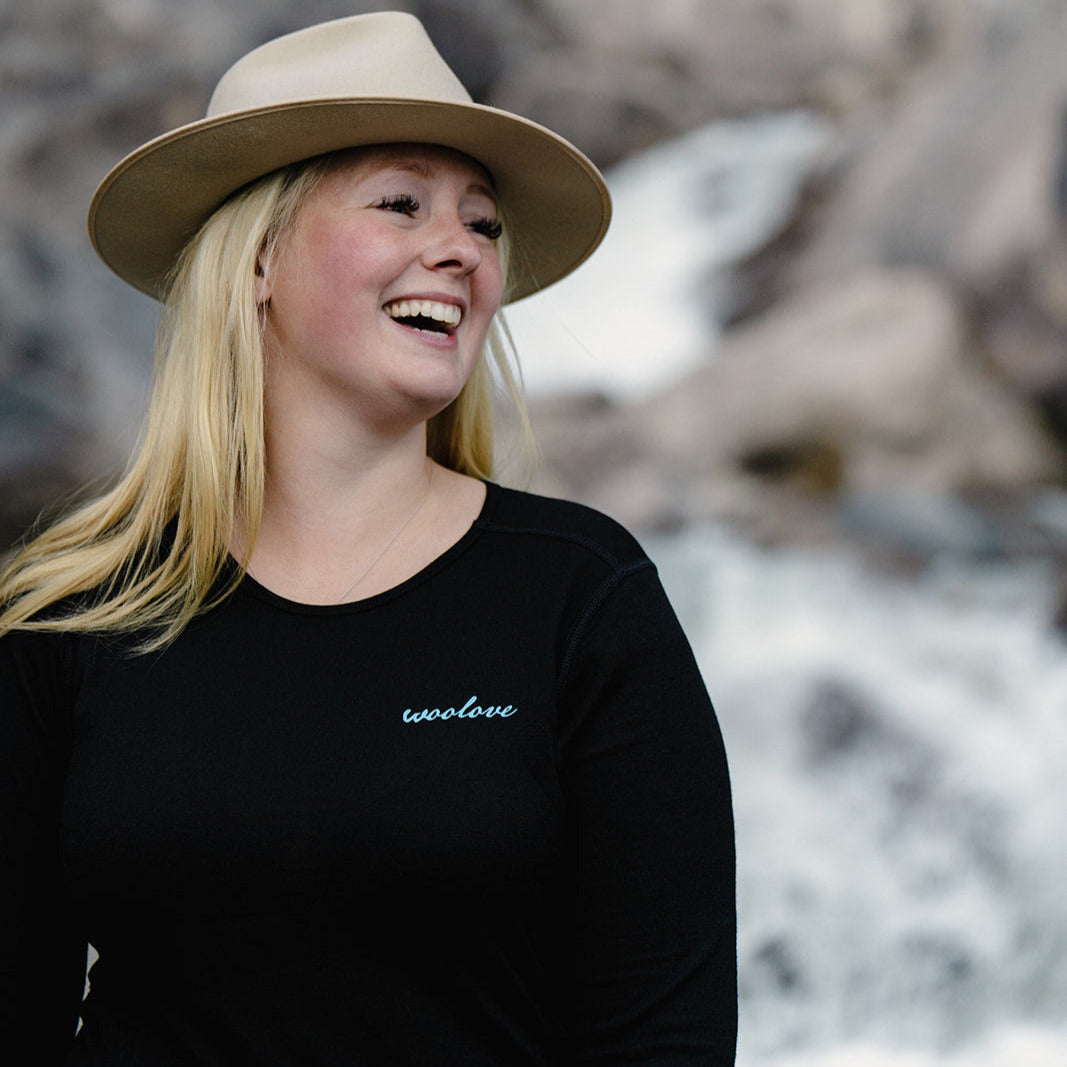 T-shirt à manches longues et col rond 100 % laine mérinos pour femme, 190 g/m²