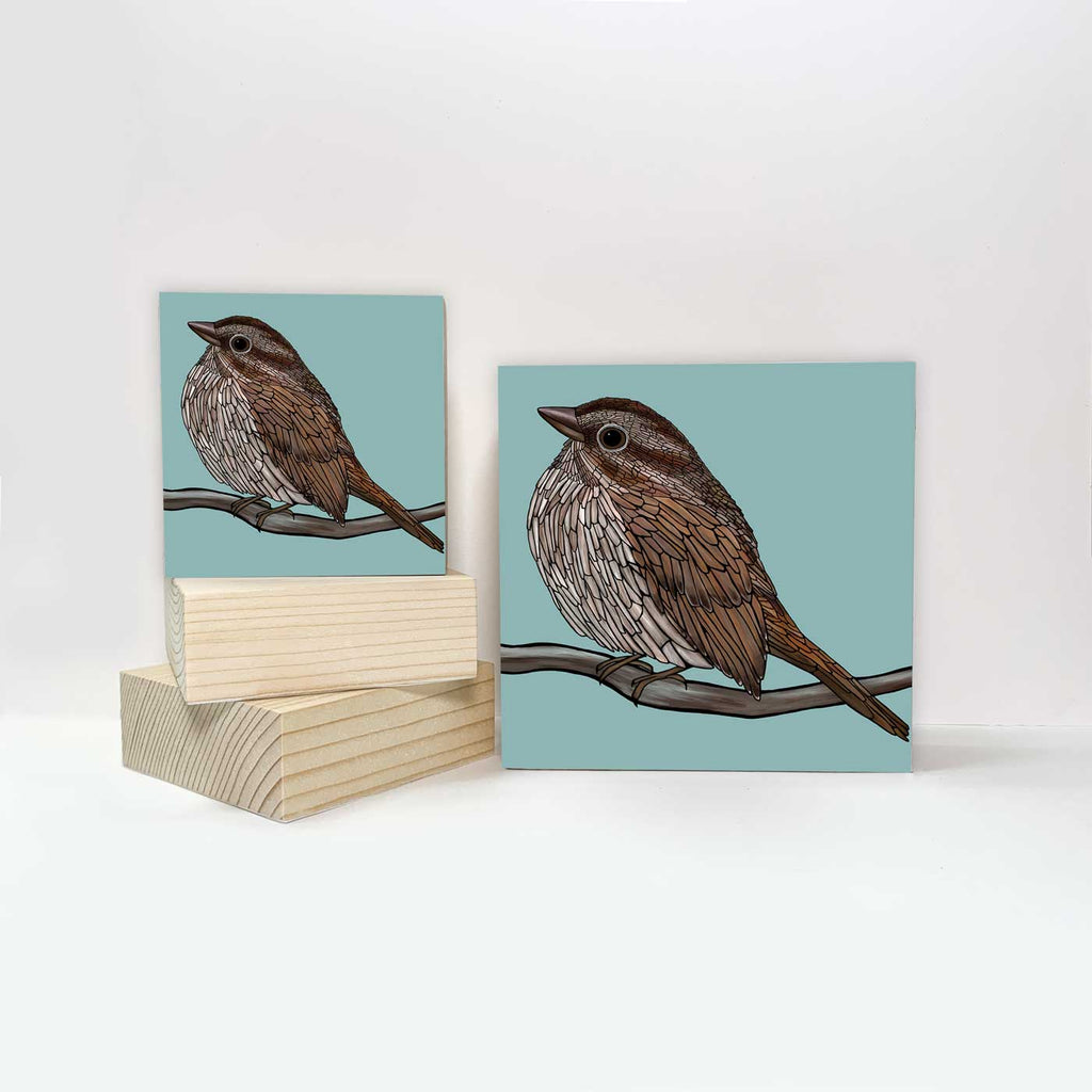 Gravure sur bloc de bois - Bruant chanteur