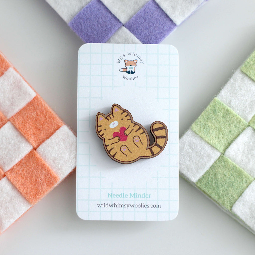 Orange Tabby Cat Wooden Needle Minder